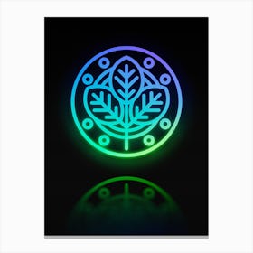 Neon Blue and Green Abstract Geometric Glyph on Black n.0244 Canvas Print