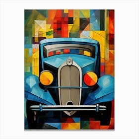 Vintage Old Truck IX, Avant Garde Abstract Vibrant Colorful Painting in Cubism Style Canvas Print