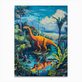 Dinosaur In A Paradise Landscape Painting 2 Canvas Print