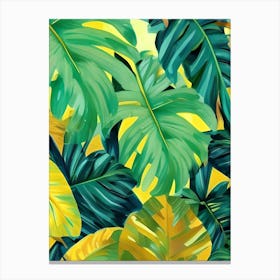 Yellow Jungle Oil Paints Leaves Cheese Wedge Plants Botanical Foliage Palm Trees Canvas Print