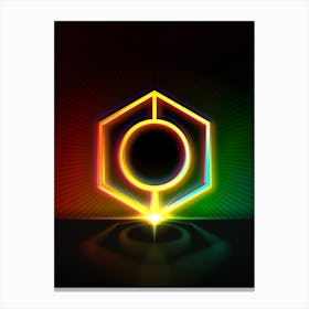 Neon Geometric Glyph in Watermelon Green and Red on Black n.0018 Canvas Print