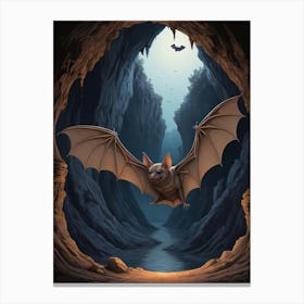 Vintage Bat In Cave Wild Animal Canvas Print