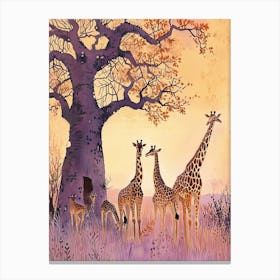 Herd Of Giraffe Cute Illustration  4 Canvas Print