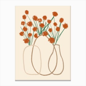 Red Flowers In Vases Line Art Print Toile