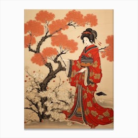 Akikusa Autumn Dandelion 1 Vintage Japanese Botanical And Geisha Canvas Print