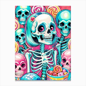 Cute Skeleton Candy Halloween Painting (10) Canvas Print