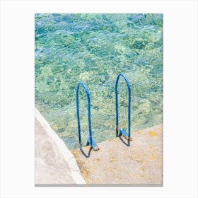 Milos, Greece I The minimalist blue swimming pool of Mediterranean sea like a paradise beach in the Cyclades to vintage pastel summer aesthetic photography of french riviera landscape and its transparent turquoise water Canvas Print