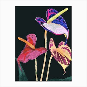 Neon Flowers On Black Flamingo Flower 3 Canvas Print