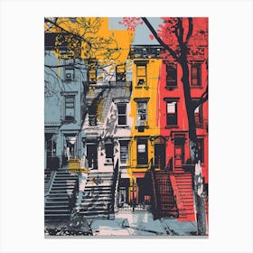Brooklyn Heights New York Colourful Silkscreen Illustration 3 Canvas Print