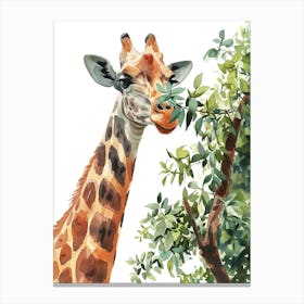 Giraffe Eating Leaves Watercolour 1 Canvas Print