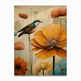 Bird On Flower Bird Wall Art Canvas Print