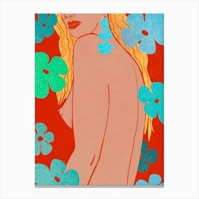 Surfer Chick With Flowers Canvas Print