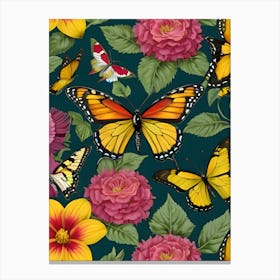 Seamless Pattern With Butterflies And Flowers 12 Canvas Print