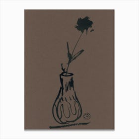 Rose In A Vase brown black ink minimal minimalist minimalism contemporary modern flower floral art bedroom living room Canvas Print