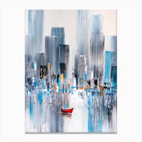 Red Boat In The City Painting Canvas Print