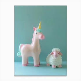 Toy Pastel Blue Unicorn & Lamb 1 Canvas Print