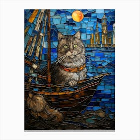 Mosaic Of A Cat On A Medieval Boat 2 Canvas Print