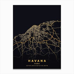 Havana Cuba Black And Gold Map Canvas Print