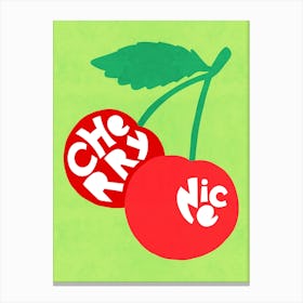 Big Cherry Fruit duo illustration typographic cut-out ‘CHERRY NICE’ pun Canvas Print