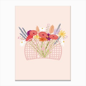 Illustration Of Basket With Flowers Canvas Print