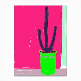Neon pink and green Cactus Canvas Print