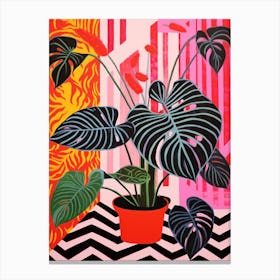 Pink And Red Plant Illustration Calathea 1 Canvas Print