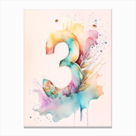3, Number, Education Storybook Watercolour 3 Canvas Print