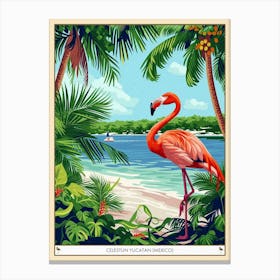Greater Flamingo Celestun Yucatan Mexico Tropical Illustration 1 Poster Canvas Print