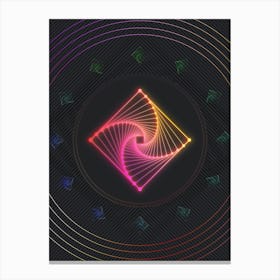 Neon Geometric Glyph Abstract in Pink and Yellow Circle Array on Black n.0165 Canvas Print