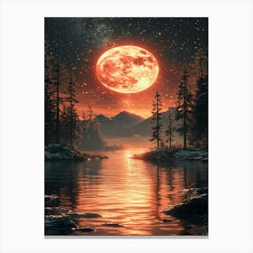 Full Moon Over Lake 19 Canvas Print