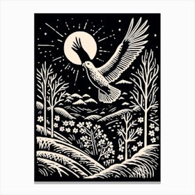 B&W Bird Linocut Harrier 2 Canvas Print