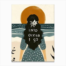 Into Ocean I Go, sunset, dress, long black hair woman portrait  Canvas Print