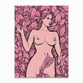 Nude Woman In Pink Leaves Canvas Print
