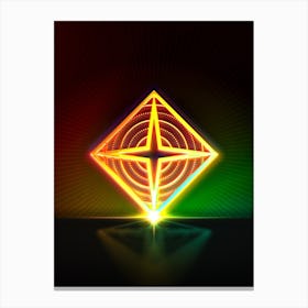 Neon Geometric Glyph in Watermelon Green and Red on Black n.0064 Canvas Print