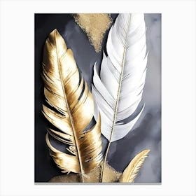 Gold And White Feathers 1 Canvas Print