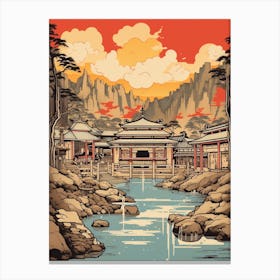 Kusatsu Onsen, Japan Vintage Travel Art 3 Canvas Print