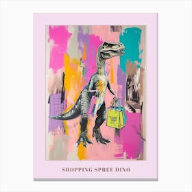 Dinosaur Shopping Pink Purple Graffiti Style 3 Poster Canvas Print