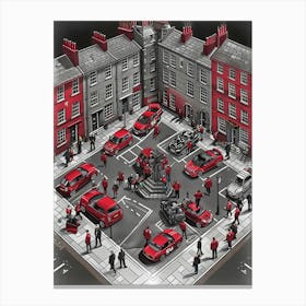 Red Cars In The Square Canvas Print