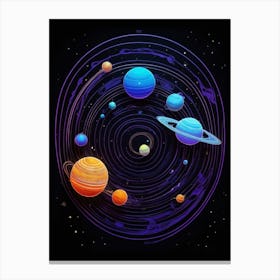 Default Neon Black Light Sgraffito Solar System 3d Illustratio 2 (1) Canvas Print