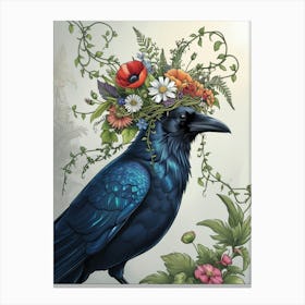 Crow With Flowers 3 Canvas Print