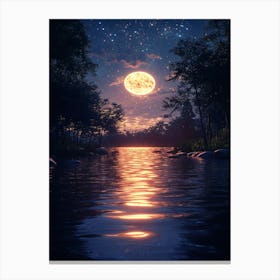 Full Moon Over A Lake Canvas Print