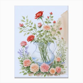 Vintage Red Roses In A Vase Canvas Print