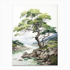 Iriomote Island In Okinawa, Japanese Brush Painting, Ukiyo E, Minimal 3 Canvas Print