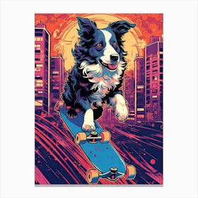 Border Collie Dog Skateboarding Illustration 3 Canvas Print