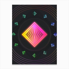 Neon Geometric Glyph in Pink and Yellow Circle Array on Black n.0344 Canvas Print