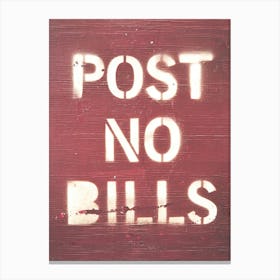 New York, USA I Post no bills street art in text with white spray painted typography on a dark red wooden background to notify of a posting ban with a contrast minimalist letter graphic design photography Canvas Print