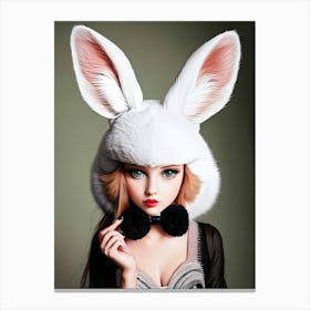 A Woman Wearing A Rabbit Hat And A Black Bow Tie Canvas Print