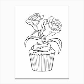 Rose Cupcake Line Drawing 4 Canvas Print