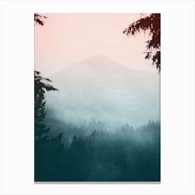 PNW Foggy Pastel Forest Mountains Canvas Print