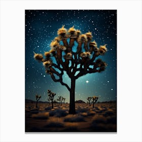 Joshua Tree With Starry Sky With Rain Drops Falling In Gold And Black (2) Canvas Print